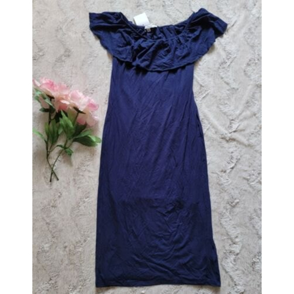 Velvet Torch Navy Blue Ruffle Collar Maxi Dress NWT Size S